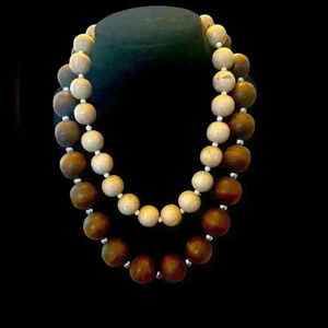 VTG 80’s Chunky Wood Beads Necklaces, Wear together or apart 18” 22”